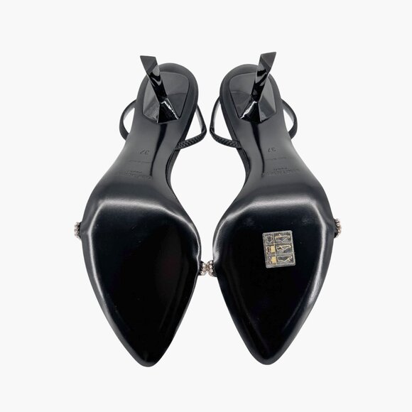 Saint Laurent Rendez Vous 75 Black Crystal Slingback Sandals Heels Size 37 US 7 - Picture 4 of 15